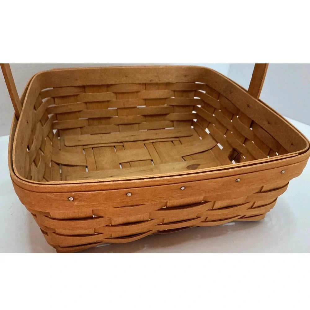 Longaberger Vintage Handwoven Square Basket Fixed Handle 10x10 Farmhouse Decor